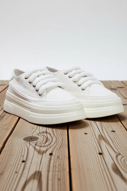 Women's Platform Sole Canvas Lace-Up Retro Sneakers Mid Heel Comfortable Casual Modern Stylish