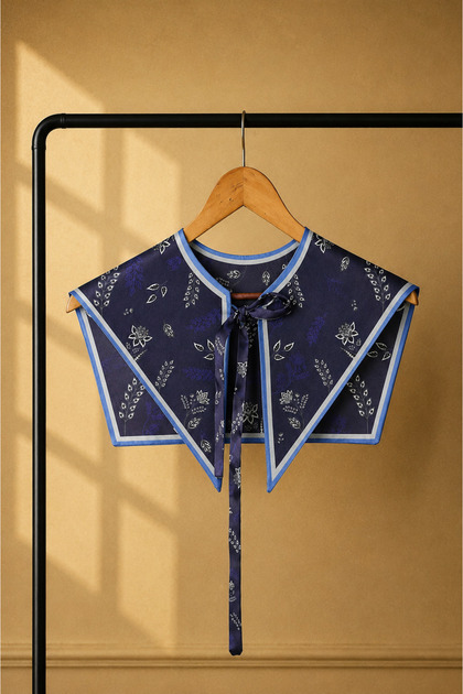 Navy Blue Floral Patterned Shoulder Shawl