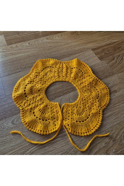 Hand-Knitted Wool Collar Shawl with Yellow Floral Motif
