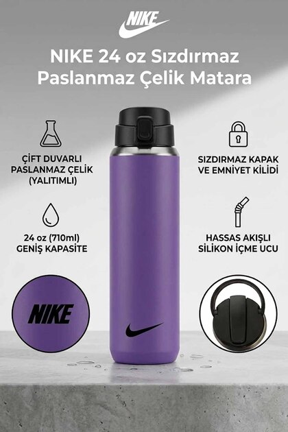 24 oz (710 ml) Mor Çift Duvarlı Paslanmaz Çelik Yalıtımlı Sızdırmaz Sporcu Matarası Suluk
