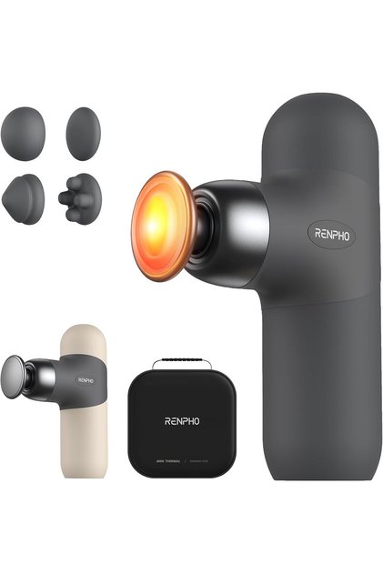 Mini Thermal Massage Gun with Heat, Portable Deep Tissue Percussion Massager with 4 Heads for Neck & Back Comfort, Ultra-Quiet for Home, Office & Travel, Carry Case, Gifts for Men Women