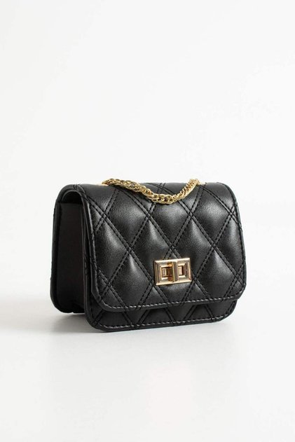Women's Black Quilted Chain Mini Shoulder Bag - Classic Hand and Shoulder Bag