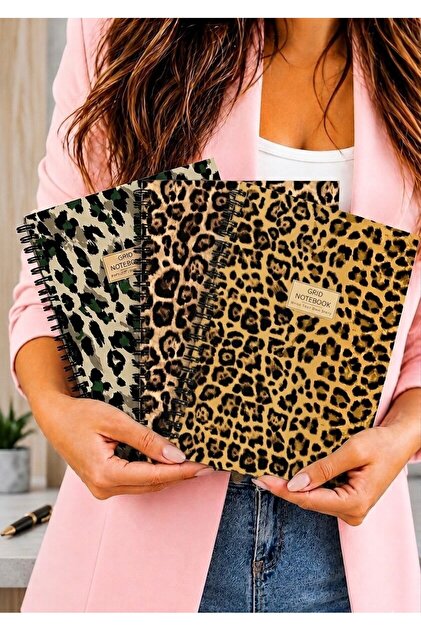 A5 Spiralli Karton Kapak 3’lü Set Kareli Okul Defteri 80 Yaprak 160 Sayfa Leopard Series