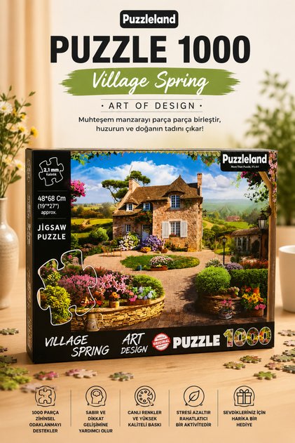 kidssan games Puzzleland 1000 Parça Puzzle Village Spring – Bahçe