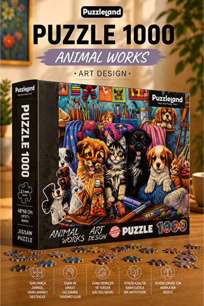 kidssan games Puzzleland 1000 Parça Puzzle Animal Works – Kedi ve
