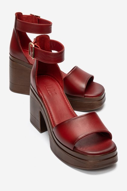 Margot Red Skin Genuine Leather Women's Platform Heeled Sandals