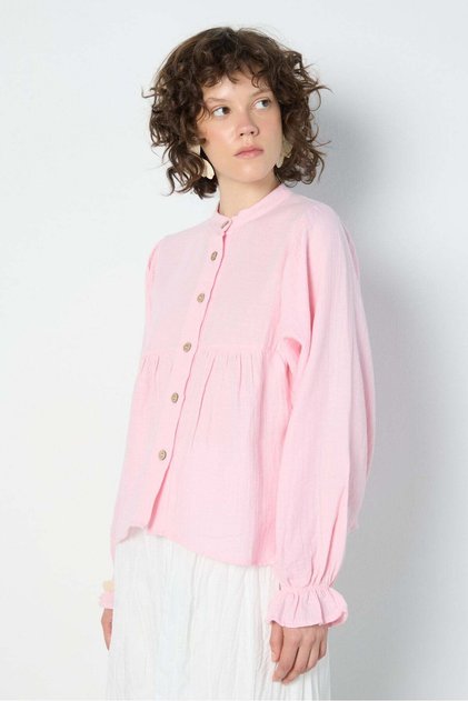 Women's Drawstring Muslin Shirt Pink 31146