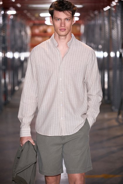 Lasse Men's Shirt with Collar and Cuffs, Long Sleeve, Regular Fit, Beige Striped Shirt