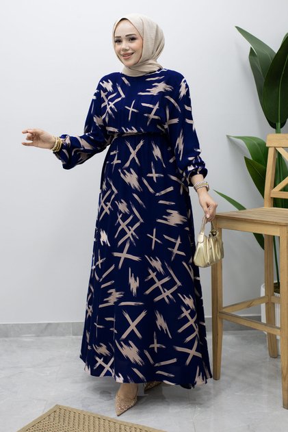 Cross Striped Viscose Dress Tsd260248 Indigo