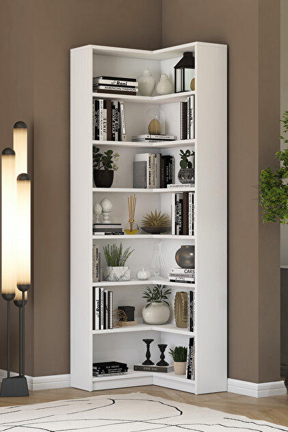 Rani HC129 Kitaplık 6 Raflı Çalışma Odası Kütüphane Modern Duvar Rafı Beyaz