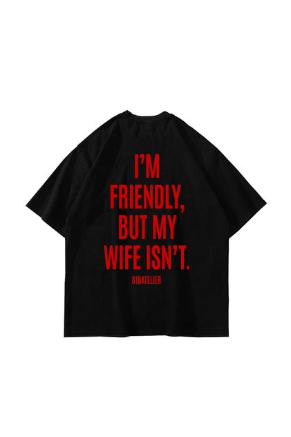 I'M Friendly Back Printed Black Oversize Tshirt