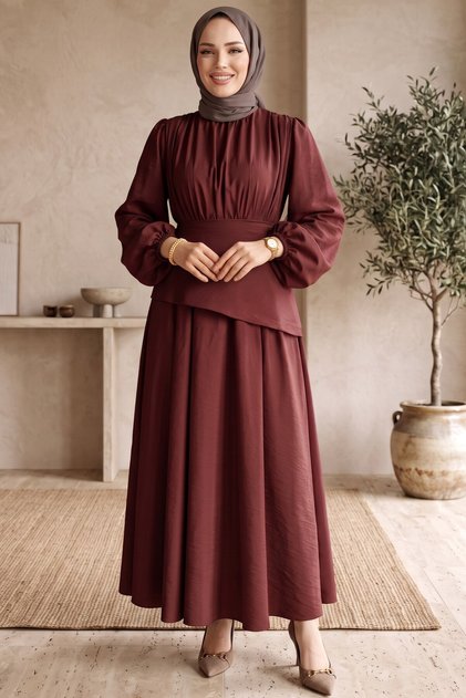Drawstring Asymmetrical Layered Detailed Hijab Dress - Balloon Sleeve Cape Dress