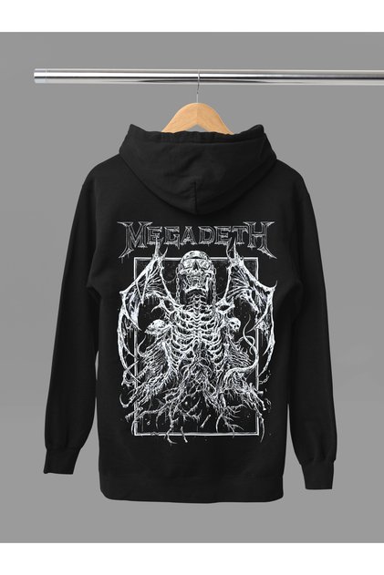 MEGADETH BASKILI PAMUKLU UZUN KOLLU ŞARDONLU 3 İPLİK KAPŞONLU ROCK SWEATSHIRT