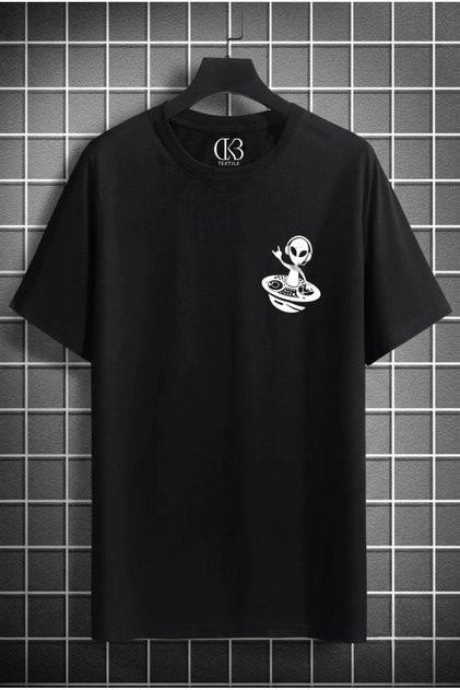 Unisex Oversized Printed Cotton Crew Neck Short Sleeve BLACK T-shirt