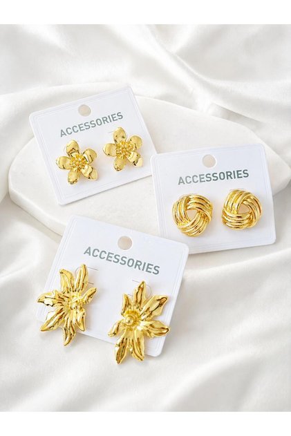 3 Pairs Earrings Set Floral Leaf Earrings