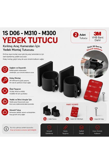 2 Pieces of Replacement Holder with Screws for 70Mai 1S D06 / M300 / M310 Compatible Car Camera - (1 Piece of 3m Double-Sided Tape) + 1 Piece of M3 Screw)