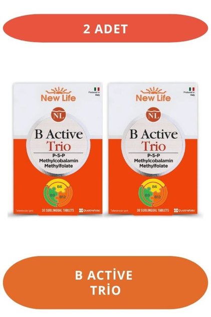 B Active Trio 30 Tablet - P5P - Metilkobalamin - Metilfolat (2 Adet)