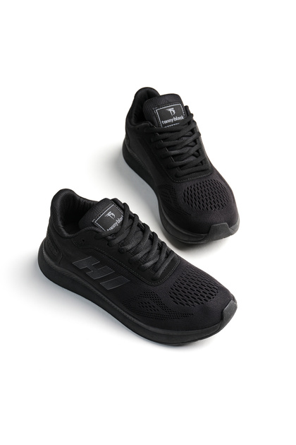 Unisex Siyah Rahat Kalıp Hafif Esnek Şeritli Sneaker