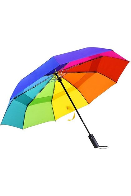 Large Golf Umbrella Windproof, Oversized Double Layer Rainbow 8Ribs Folding Travel Umbrella, Compact Auto Open Close, for Rain Women/Men