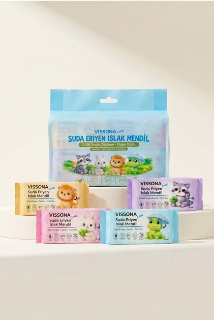 Biodegradable Mini Wet Wipes 100% Wood Fiber Alcohol-Free Water-Soluble for Sensitive Skin Pocket Size (Pack of 4)