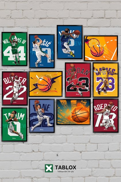 12 Parça Basketbol Dunk NBA Michael Jordan LeBron James Lakers Spor Dekoratif MDF Tablo Seti Duvar