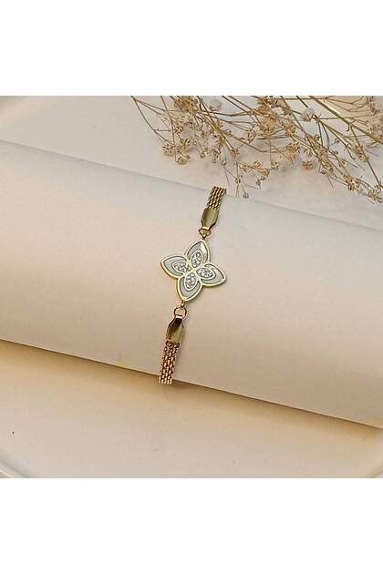 Accessory, Gold Extension Ring Steel Women's Bracelet with Clover, Heart and Star Figures