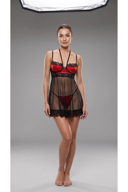 Red Lace Detailed Nightgown