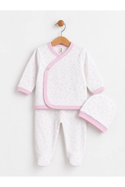 Newborn Star Patterned 3-Piece Hospital Discharge Set 100% Cotton Booties and Bodysuit Set