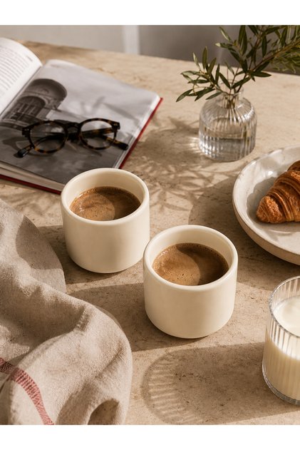 Set of 2 Cream Ceramic Mugs 175 ml Minimal Coffee Cup Teacup Espresso and Turkish Coffee Cup