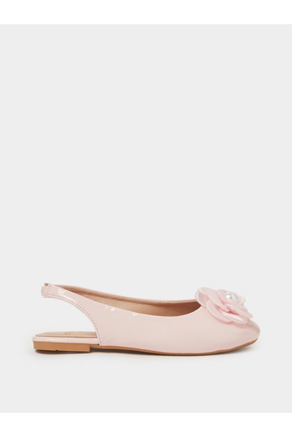 Girls Pink Slingback Ballerinas With Flower Detail