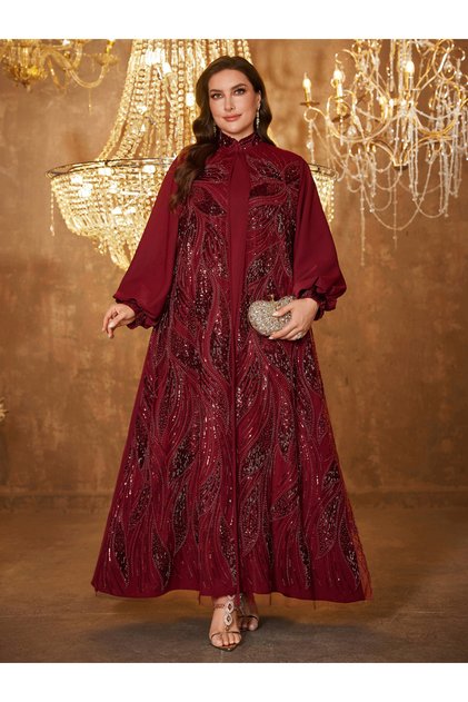 Plus Size Embellished Kimono And Maxi Dress Co-Ord Set
