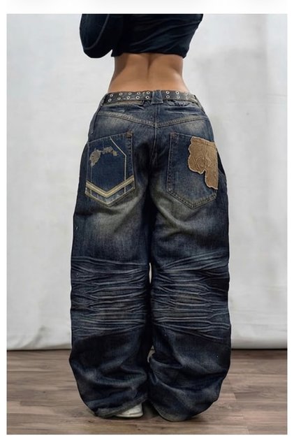 Vintage Vintage Printed Back Pocket Detail Unisex Baggy Trousers