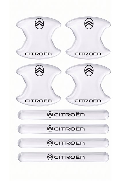 Premium Door Handle Anti-Scratch Protector (Set of 8) – Black & Transparent / Vehicle Brand Label Citroen
