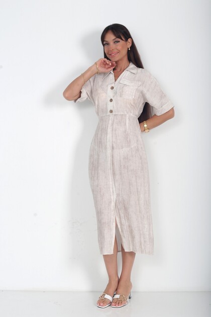 Women's Single Pocket Half Button Front Slit Gradient Dress