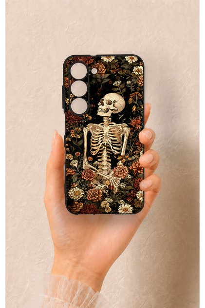 Samsung S23 Compatible Flower Skeleton Pattern Silicone Case