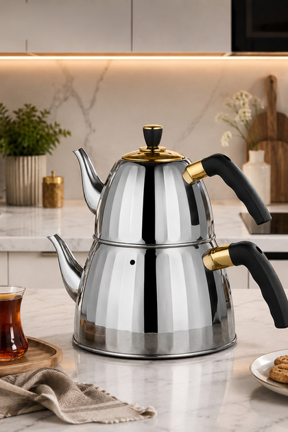 A-132 Paris Bakalit Kulp Aile Boy Paslanmaz Çelik Çaydanlık Takımı - 1,00-2,50Lt