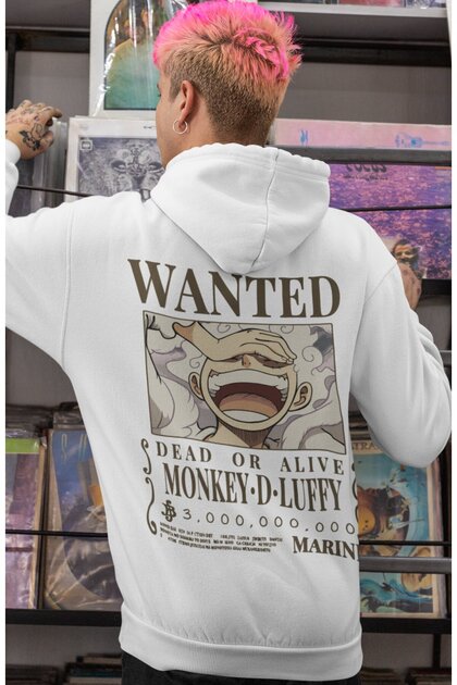 Wanted Monkey D. Luffy One Piece Anime Back Printed Unisex Oversize Combed Cotton Hoodie