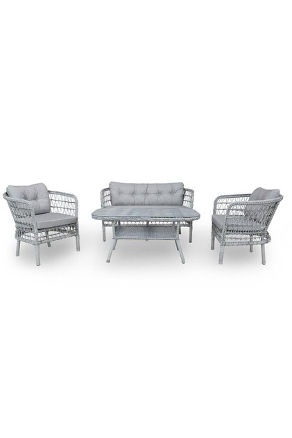 Çay Seti 2+1+1 Rattan Bahçe Balkon Takımı Galvaniz Metal İskelet 60x120 Sehpalı Balkon Oturma Grubu