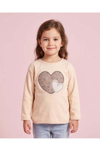 Girls Beige Applique T-Shirt