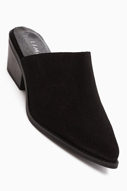 Teresa Genuine Leather Black Heeled Women's Slippers