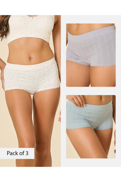 Women Cream Rib Comfort Boyleg Briefs (Pack Of 3)