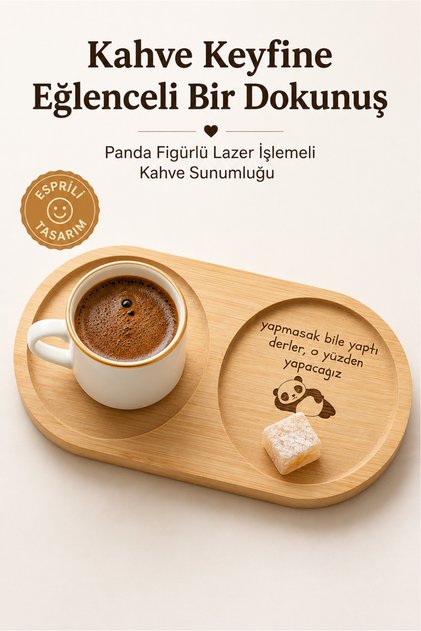Bamboo Panda Figured Coffee Presentation Stand with Two Compartments and Laser Engraving