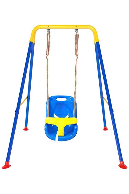 Toddler Swing Set with Frame Indoor & Outdoor Baby Swing with Foldable Metal Stand Kids Swing Set for Backyard, Easy to Assemble & Store, Blue