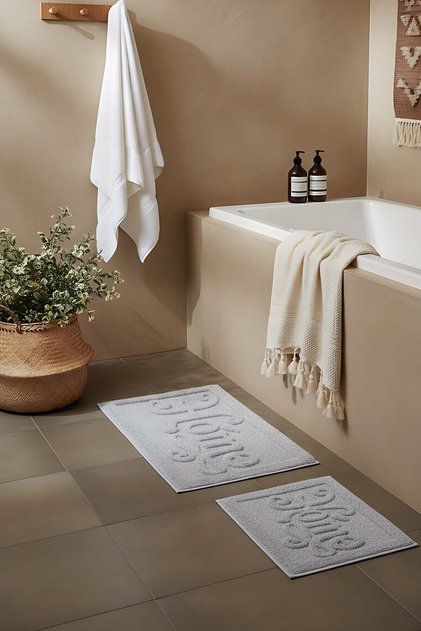 Light Gray Home Embossed Cotton 2-Piece Bathroom & Toilet Mat Set