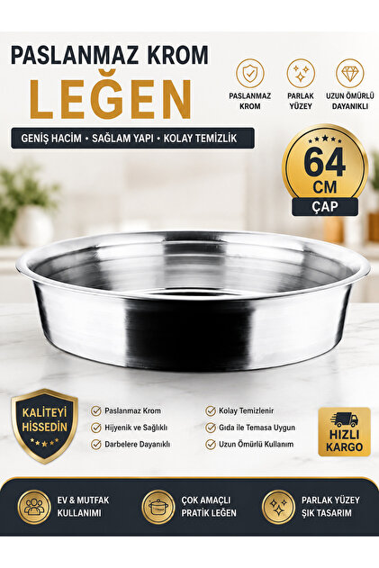 64 cm Stainless Chrome Salça Basin | Dough Kneading, Pickling, and Food Preparation Basin