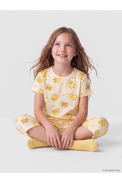 Vizyon New Season Yellow Girls' Shorts Pajama Set
