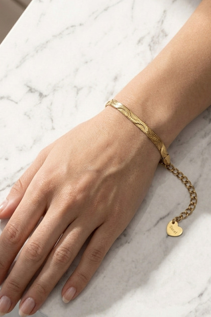 Steel Venetian Vine Herringbone Bracelet 4 mm Gold Color |   Anti-Tarnish, Women'S, 2 Years Warranty