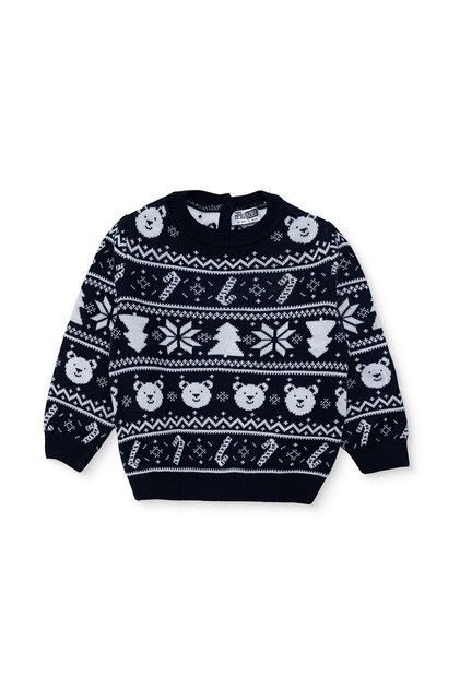 HelloBaby Erkek Bebek Kazak Yeniyıl Baskılı Düğmeli Bisiklet Yaka Long Sleeve