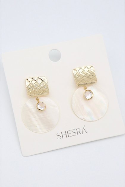 Vip Gold Round Plate Design Stone Detailed Seashell Model Luxury Tarnish-Resistant Steel Stylish Earrings 35mm