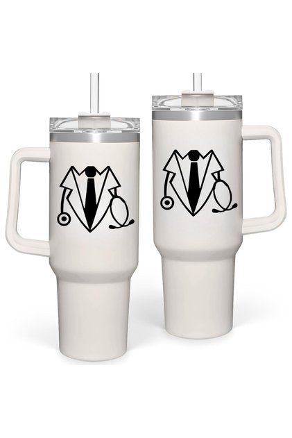 Doctor's Insulated Stainless Steel 40oz Tumbler with Handle and Lid and Straw Lids, Travel Mug for Water, Iced Tea, Coffee, Gift